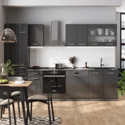 Vicco Cuisine Anthracite brillant/anthracite 300cm , PT Chêne