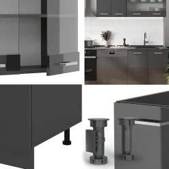 Vicco Cuisine Anthracite brillant/anthracite 300cm , PT Chêne