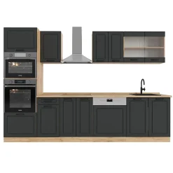 Vicco Cuisine Anthracite Campagne/Chêne doré 300cm avec armoire haute, PT Chêne
