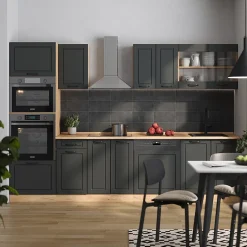 Vicco Cuisine Anthracite Campagne/Chêne doré 300cm avec armoire haute, PT Chêne