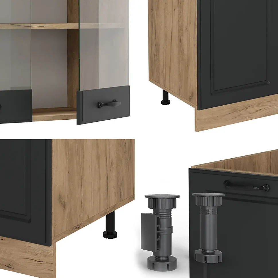 Vicco Cuisine Anthracite Campagne/Chêne doré 300cm avec armoire haute, PT Chêne