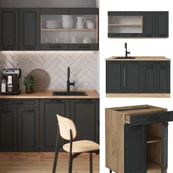 Vicco Cuisine Anthracite Campagne/Chêne doré 140cm , PT Chêne