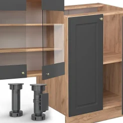 Vicco Cuisine Anthracite Campagne/Chêne doré 300cm avec armoire haute, PT Chêne