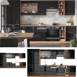 Vicco Cuisine Anthracite brillant/Chêne doré 355cm sans PT