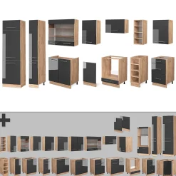 Vicco Cuisine Anthracite brillant/Chêne doré 355cm sans PT