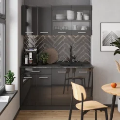 Vicco Cuisine Anthracite brillant/anthracite 140cm , PT Chêne