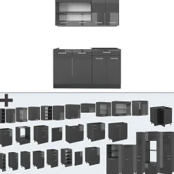 Vicco Cuisine Anthracite brillant/anthracite 140cm , PT Chêne