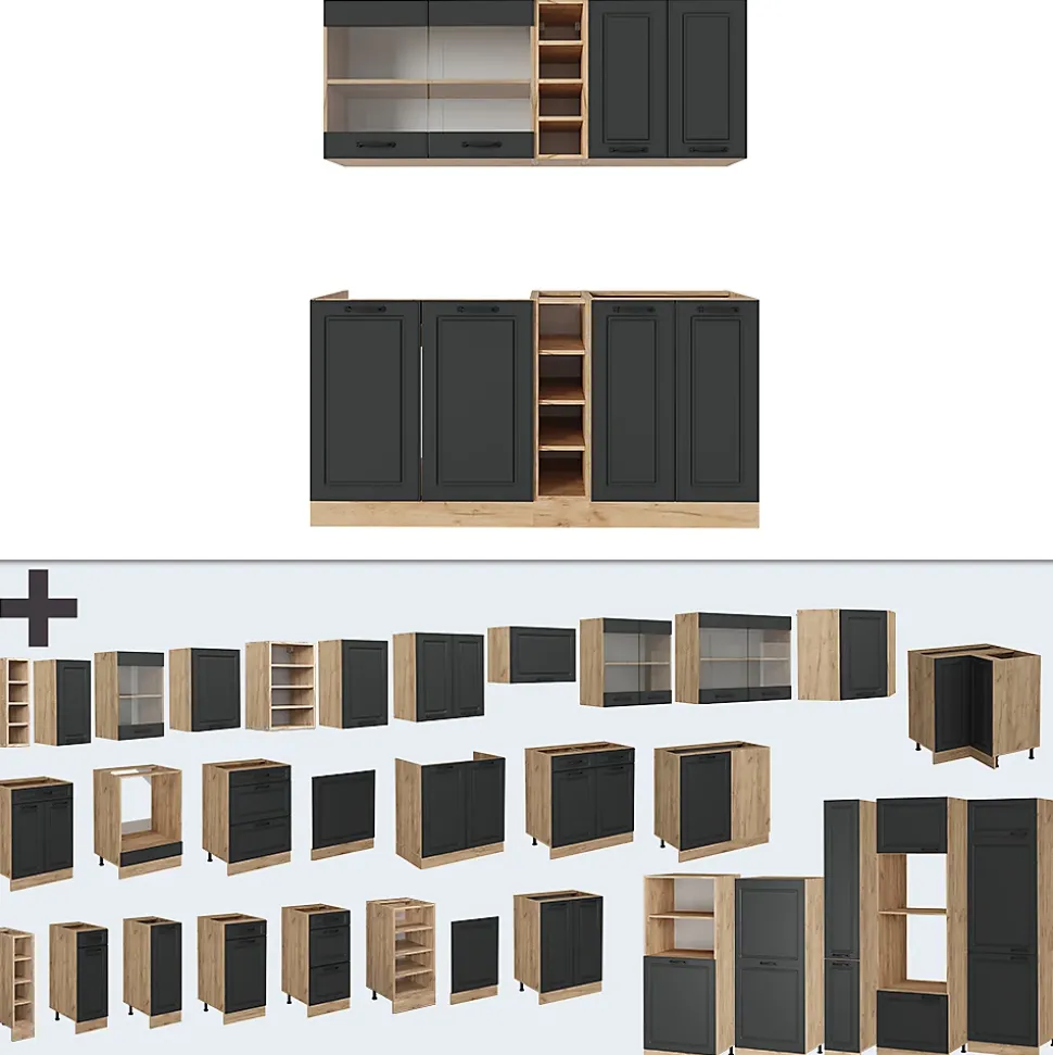 Vicco Cuisine Anthracite Campagne/Chêne doré 160cm , PT Anthracite