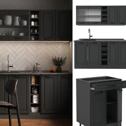 Vicco Cuisine Anthracite maison de campagne/anthracite 160cm , PT Chêne