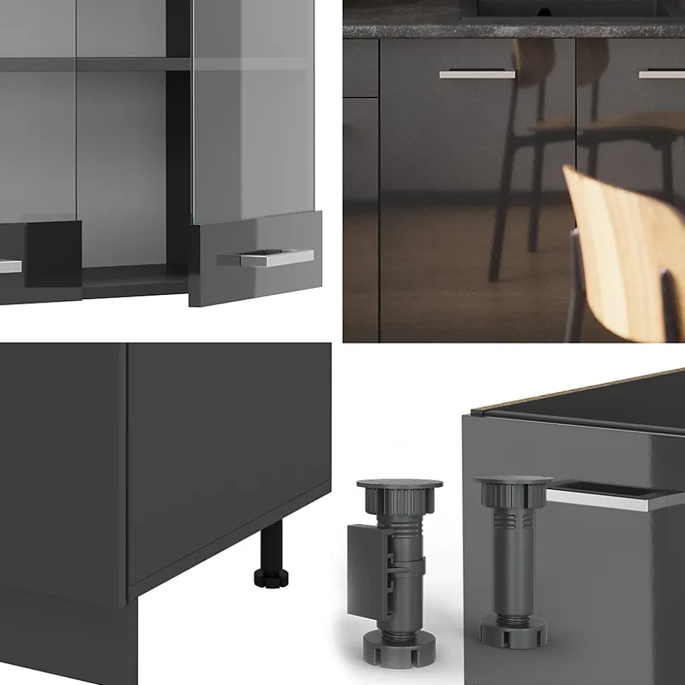 Vicco Cuisine Anthracite brillant/anthracite 140cm sans PT