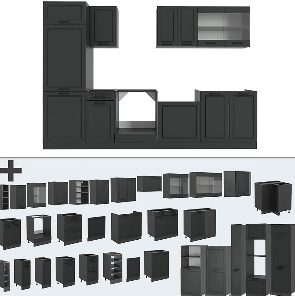 Vicco Cuisine Anthracite maison de campagne/anthracite 300cm , PT Marbre