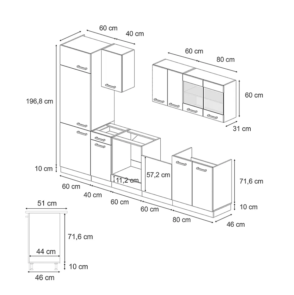 Vicco Cuisine Anthracite maison de campagne/anthracite 300cm , PT Marbre