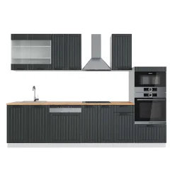 Vicco Cuisine Anthracite maison de campagne/blanc 300cm avec armoire haute, PT Chêne