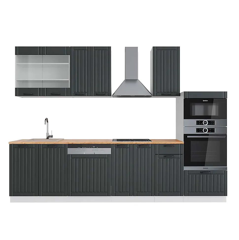 Vicco Cuisine Anthracite maison de campagne/blanc 300cm avec armoire haute, PT Chêne