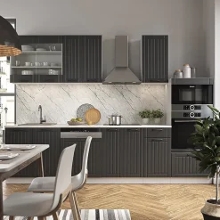 Vicco Cuisine Anthracite maison de campagne/blanc 300cm avec armoire haute, PT Chêne