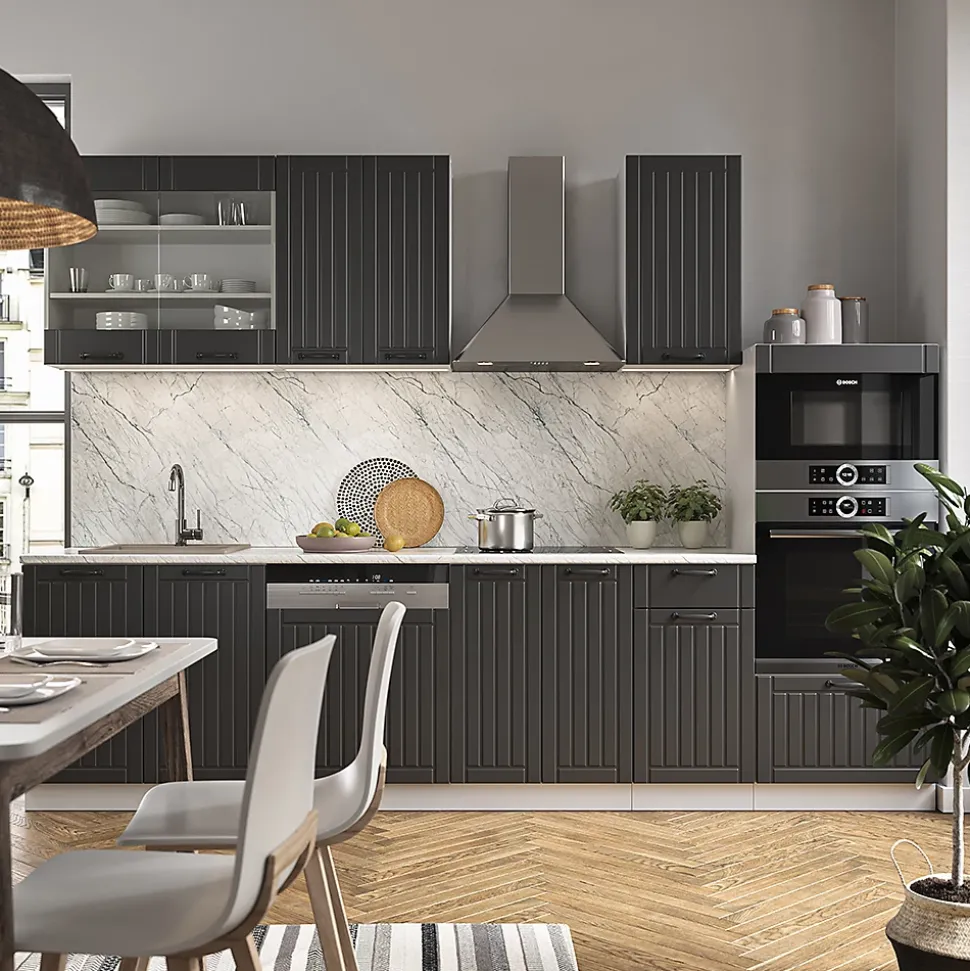 Vicco Cuisine Anthracite maison de campagne/blanc 300cm avec armoire haute, PT Chêne