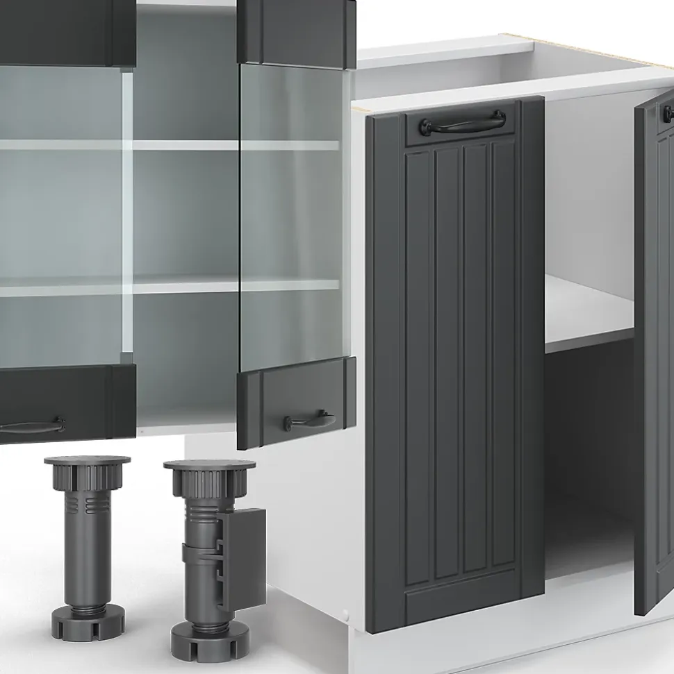 Vicco Cuisine Anthracite maison de campagne/blanc 300cm avec armoire haute, PT Chêne