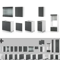 Vicco Cuisine Anthracite maison de campagne/blanc 300cm avec armoire haute, PT Chêne