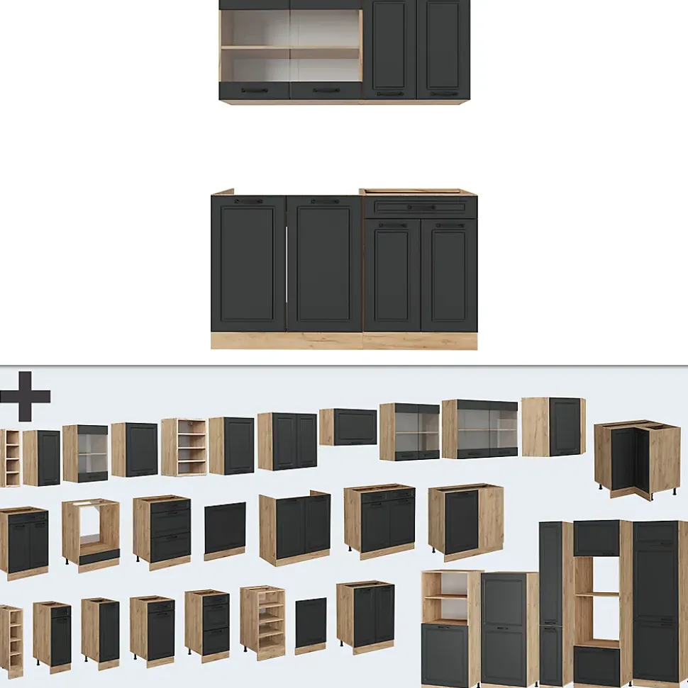 Vicco Cuisine Anthracite Campagne/Chêne doré 140cm sans PT