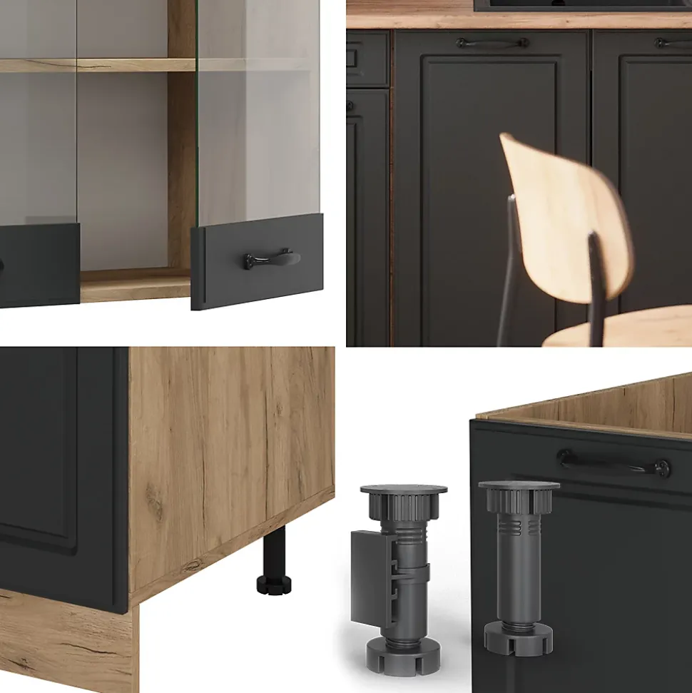 Vicco Cuisine Anthracite Campagne/Chêne doré 140cm sans PT