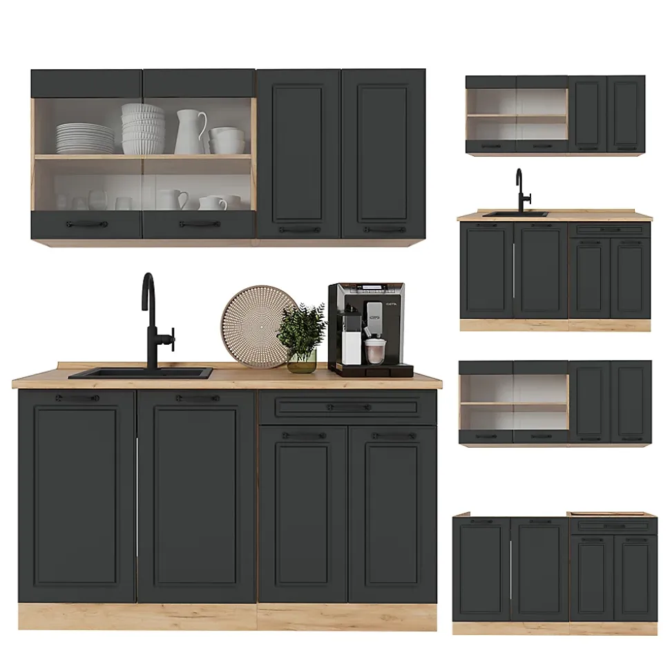 Vicco Cuisine Anthracite Campagne/Chêne doré 140cm sans PT