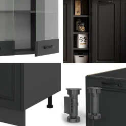 Vicco Cuisine Anthracite maison de campagne/anthracite 160cm , PT Marbre