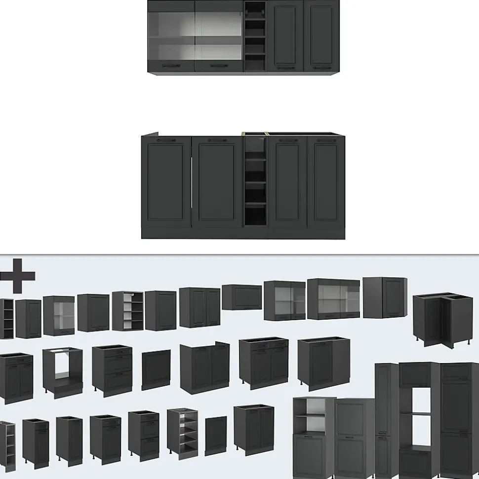Vicco Cuisine Anthracite maison de campagne/anthracite 160cm , PT Marbre