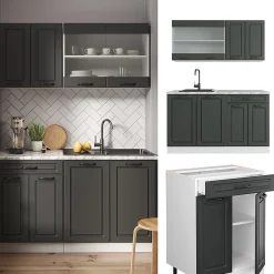 Vicco Cuisine Anthracite maison de campagne/blanc 140cm , PT Chêne