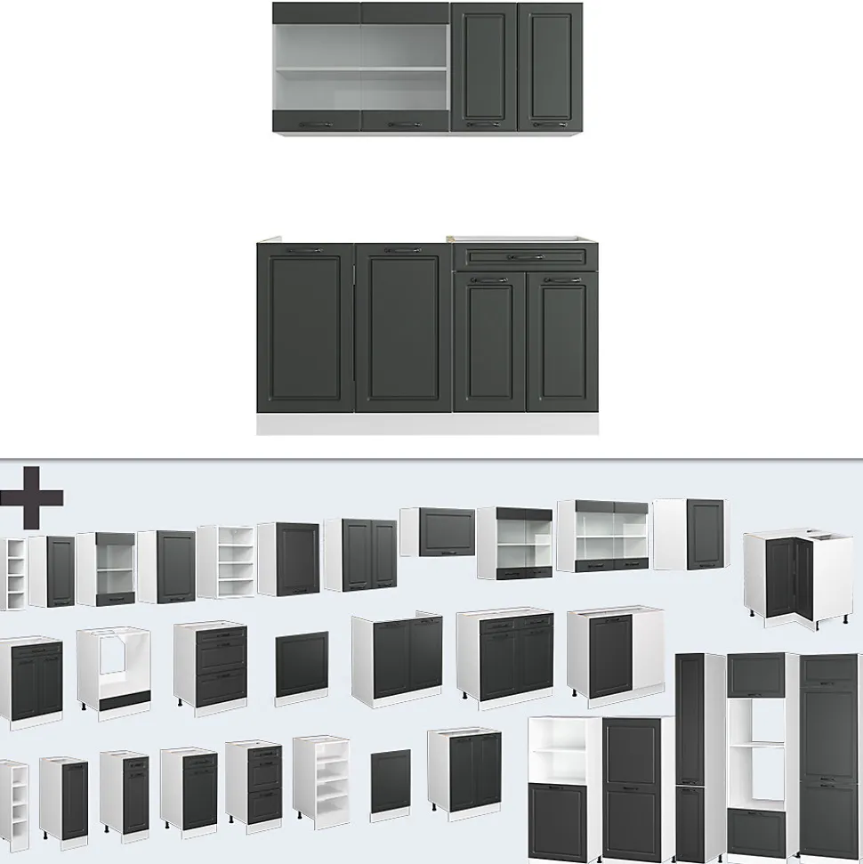 Vicco Cuisine Anthracite maison de campagne/blanc 140cm , PT Chêne