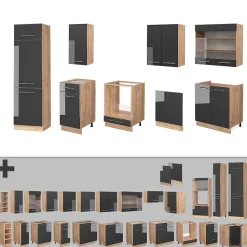 Vicco Cuisine Anthracite brillant/Chêne doré 300cm sans PT