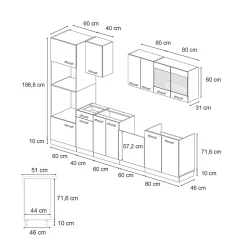 Vicco Cuisine Anthracite brillant/Chêne doré 300cm avec armoire haute, PT Chêne