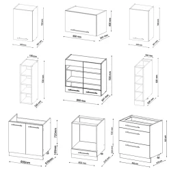 Vicco Cuisine Anthracite Campagne/Chêne doré 235cm sans PT