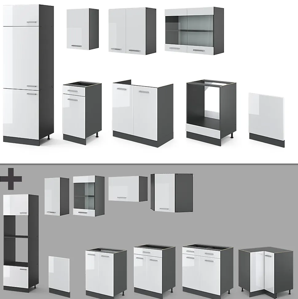 Vicco Cuisine Blanc brillant/Anthracite 300cm sans PT