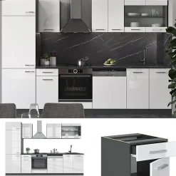 Vicco Cuisine Blanc brillant/Anthracite 300cm sans PT