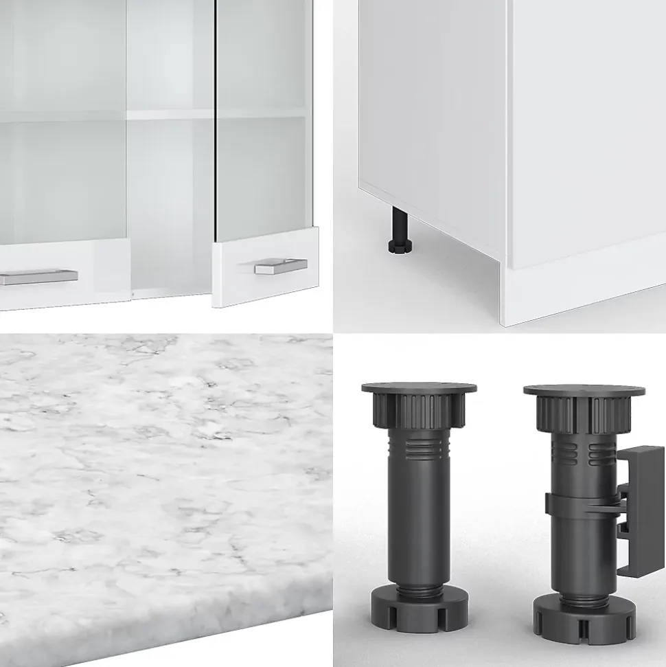 Vicco Cuisine blanc brillant/blanc 300cm avec armoire haute, PT Chêne