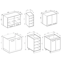 Vicco Cuisine Blanc brillant/Chêne doré 160cm , PT Chêne