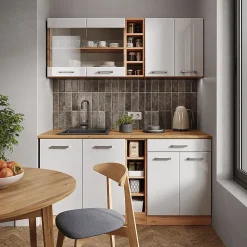 Vicco Cuisine Blanc brillant/Chêne doré 160cm , PT Chêne