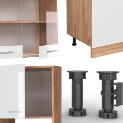 Vicco Cuisine Blanc brillant/Chêne doré 300cm avec armoire haute, PT Anthracite