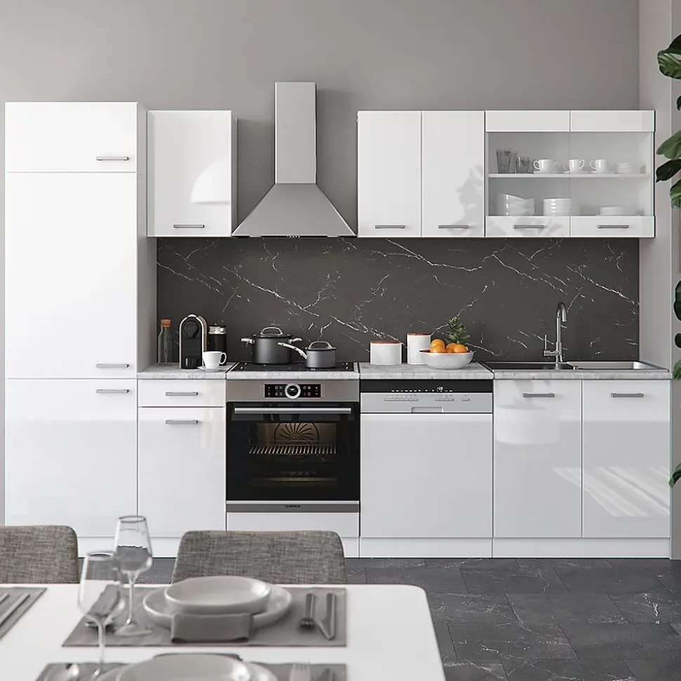 Vicco Cuisine blanc brillant/blanc 300cm , PT Anthracite