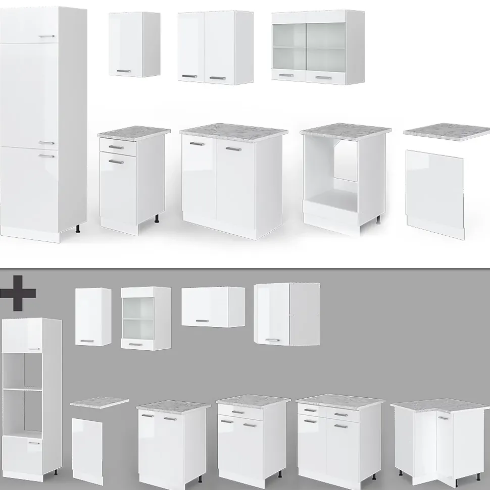 Vicco Cuisine blanc brillant/blanc 300cm , PT Anthracite