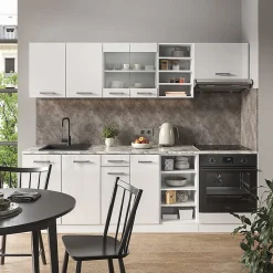 Vicco Cuisine blanc brillant/blanc 240cm , PT Chêne