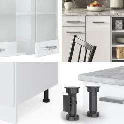 Vicco Cuisine blanc brillant/blanc 240cm , PT Chêne