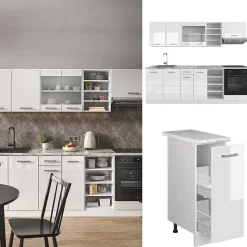 Vicco Cuisine blanc brillant/blanc 240cm , PT Chêne