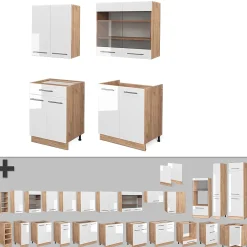 Vicco Cuisine Blanc brillant/Chêne doré 140cm , PT Chêne