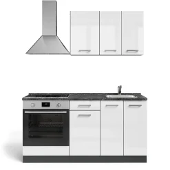 Vicco Cuisine Blanc brillant/Anthracite 160cm avec meuble four encastrable sans PT