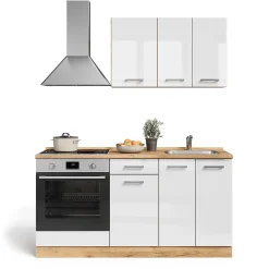 Vicco Cuisine Blanc brillant/Chêne doré 160cm avec meuble four encastrable sans PT