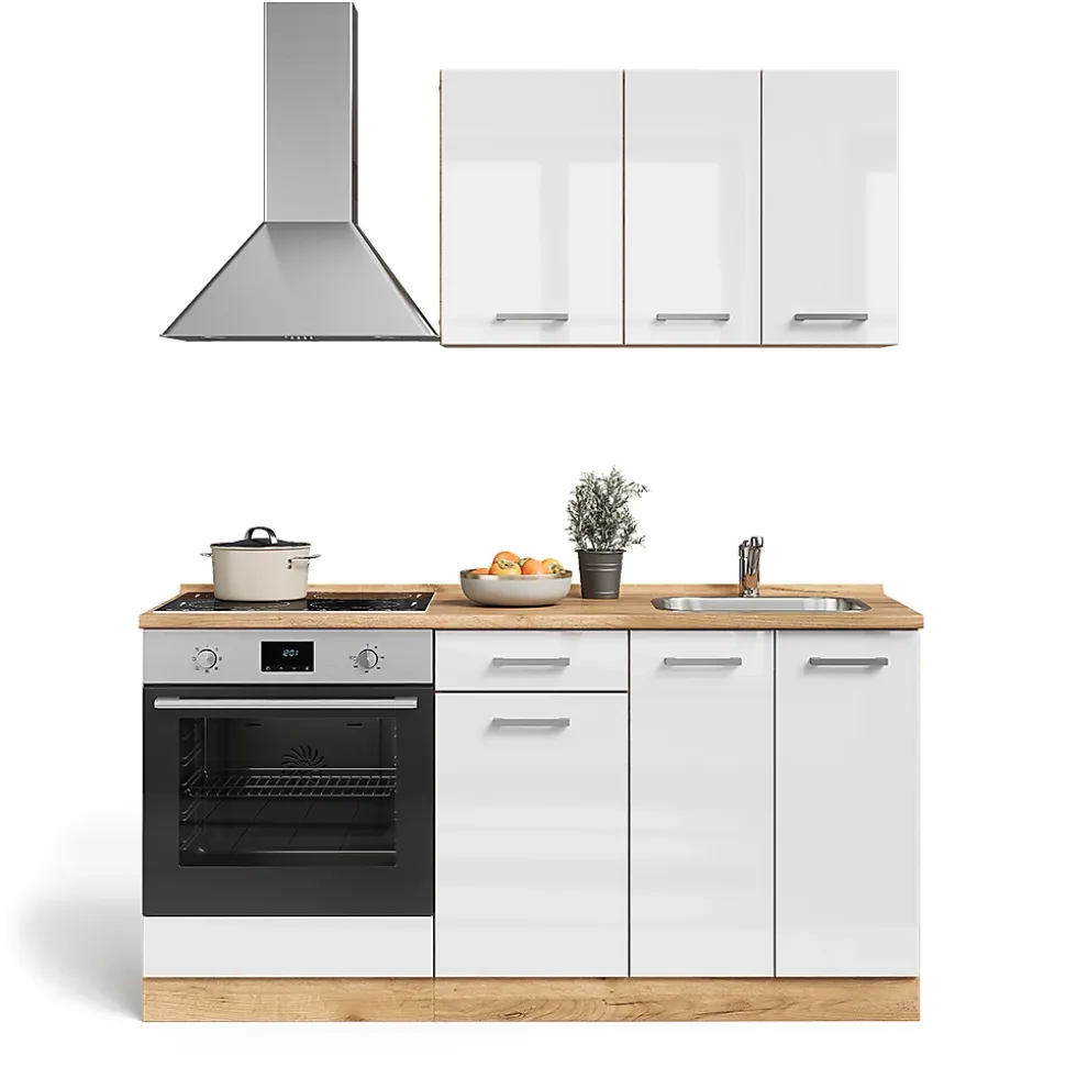 Vicco Cuisine Blanc brillant/Chêne doré 160cm avec meuble four encastrable sans PT