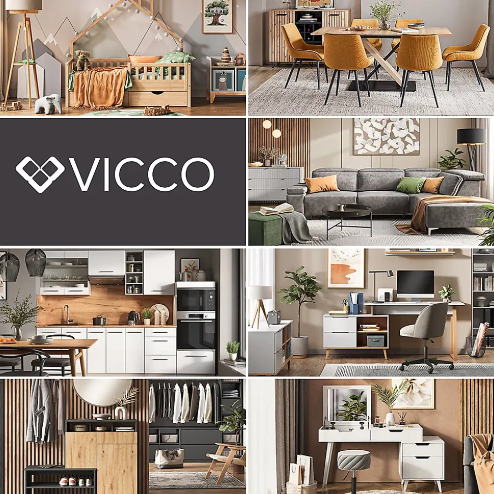 Vicco Cuisine Blanc brillant/Chêne doré 160cm avec meuble four encastrable sans PT