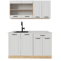 Vicco Cuisine Blanc campagnard/Chêne doré 140cm , PT Marbre