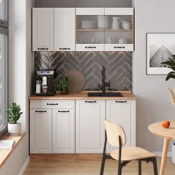 Vicco Cuisine Blanc campagnard/Chêne doré 140cm , PT Marbre